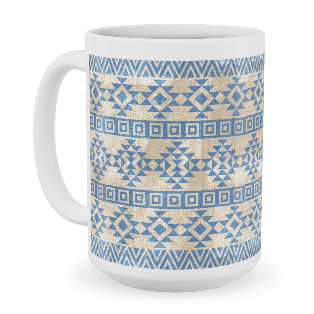 Modern Desert - Geometric Ceramic Mug, White, , 15oz, Blue, True Blue