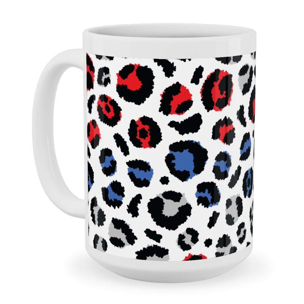 Patriotic Leopard Ceramic Mug, White,  , 15oz, Multicolor