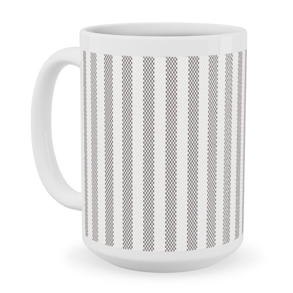 French Ticking Stripe - Grey Ceramic Mug, White,  , 15oz, Gray