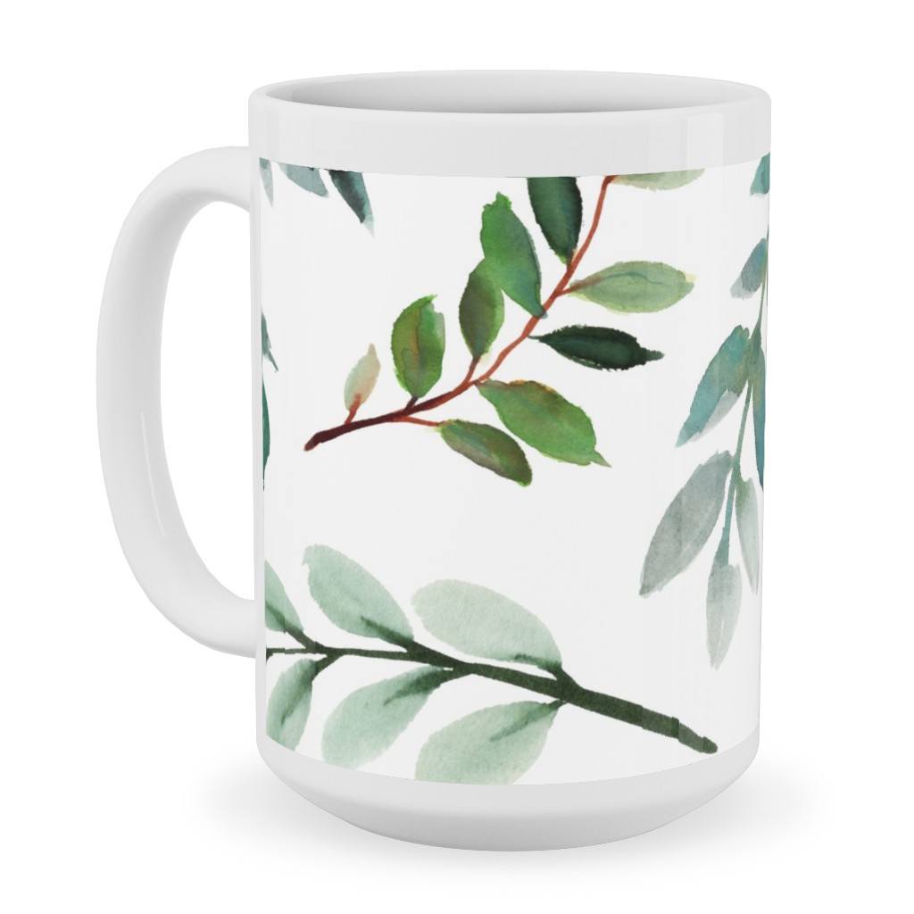 Paprika Floral Greenery Leafs - Green Ceramic Mug, White, , 15oz, Green, Classic Green
