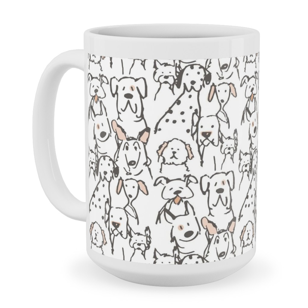 Peach Pop Doodle Dogs - Black and White Ceramic Mug, White,  , 15oz, White