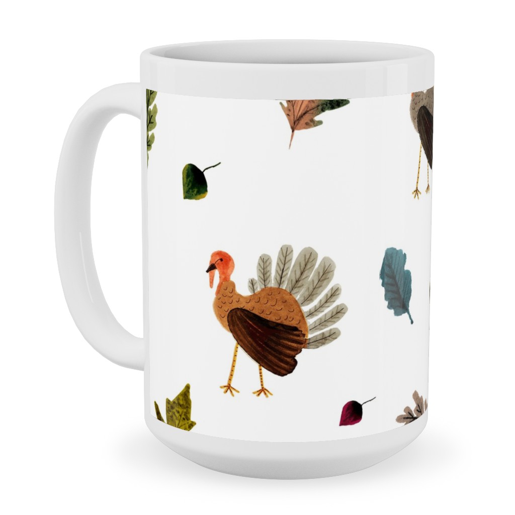 Fall Thanksgiving Turkeys on White Ceramic Mug, White,  , 15oz, White