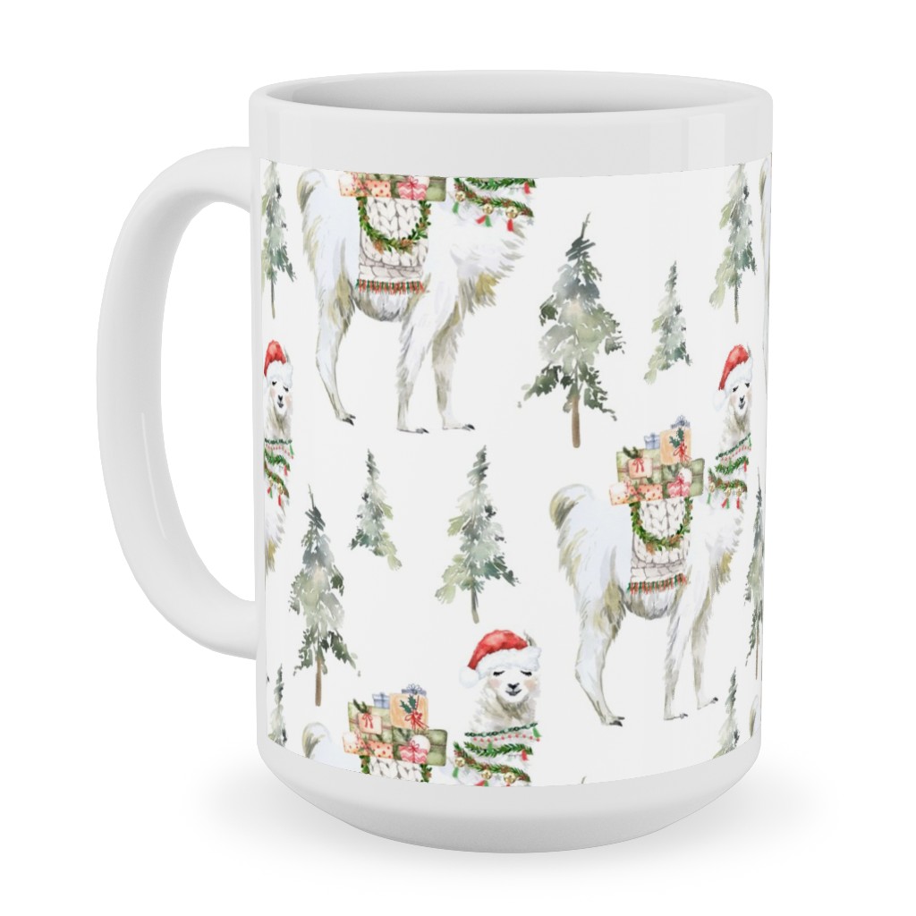 Winter Christmas Llama Ceramic Mug, White,  , 15oz, Multicolor