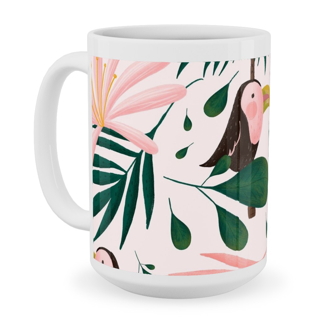 Jungle Pattern - Pink Ceramic Mug, White, , 15oz, Pink, Bright Pink