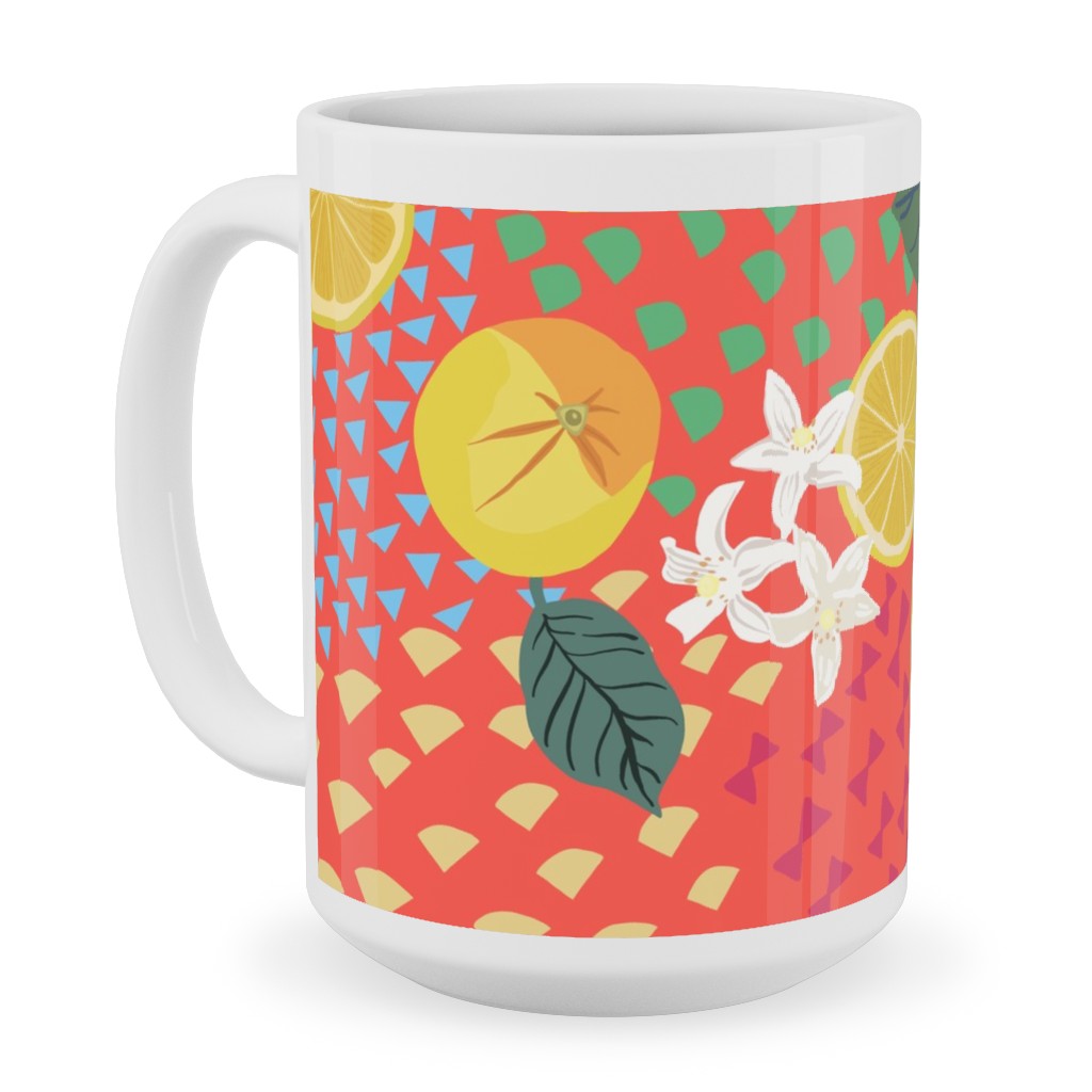 Lemon Flower and Pop - Pink Ceramic Mug, White, , 15oz, Pink, Bright Pink