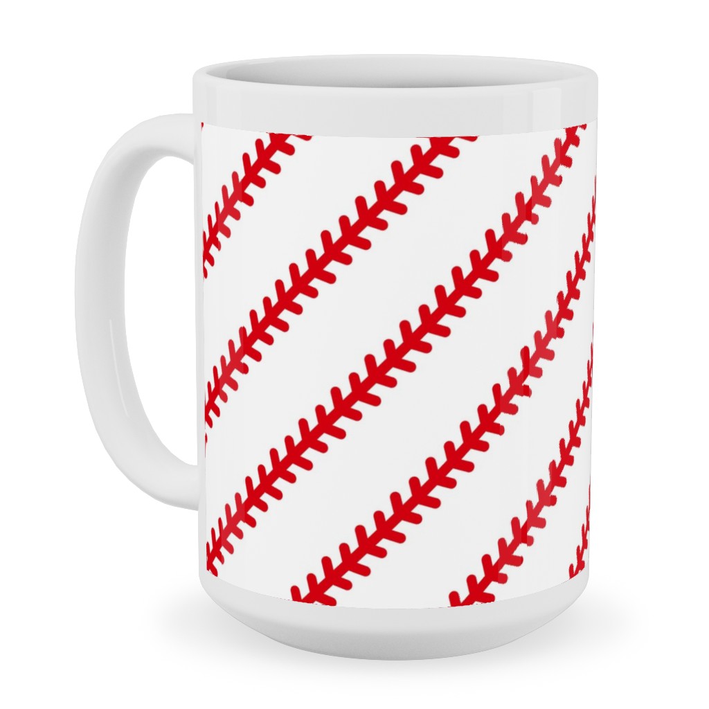 Baseball Stitch - Baseball - White Ceramic Mug, White, , 15oz, Red, Red