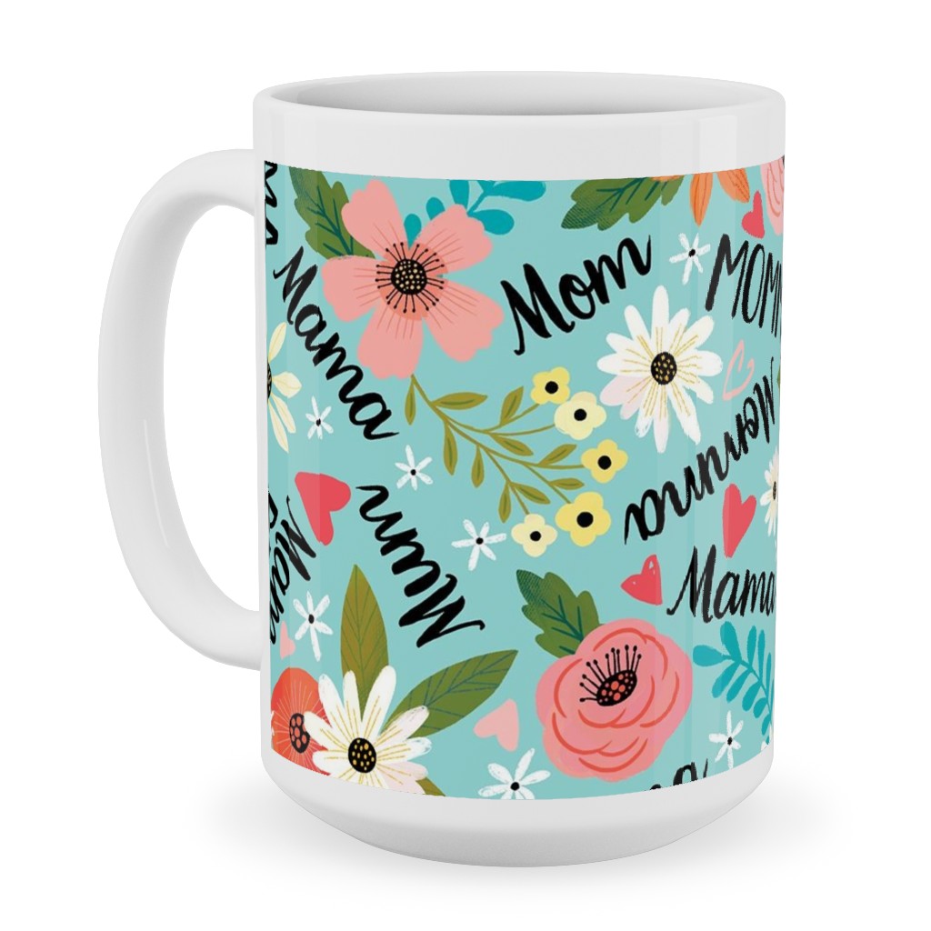 Mom's the Word - Multi Ceramic Mug, White,  , 15oz, Blue