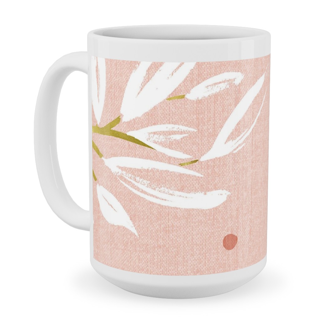 Zen - Gilded Leaves - Blush Pink Large Ceramic Mug, White,  , 15oz, Pink