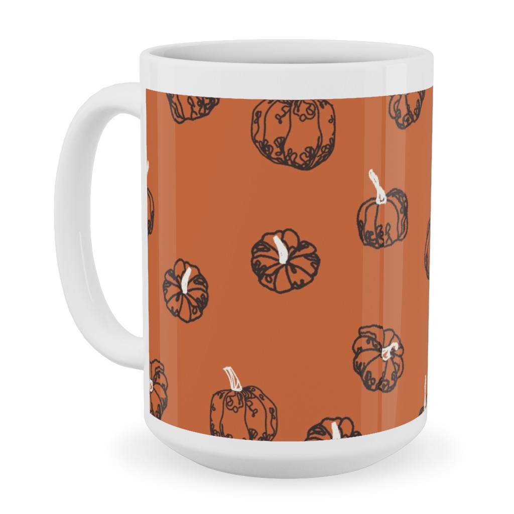 Pumpkins Ceramic Mug, White,  , 15oz, Orange