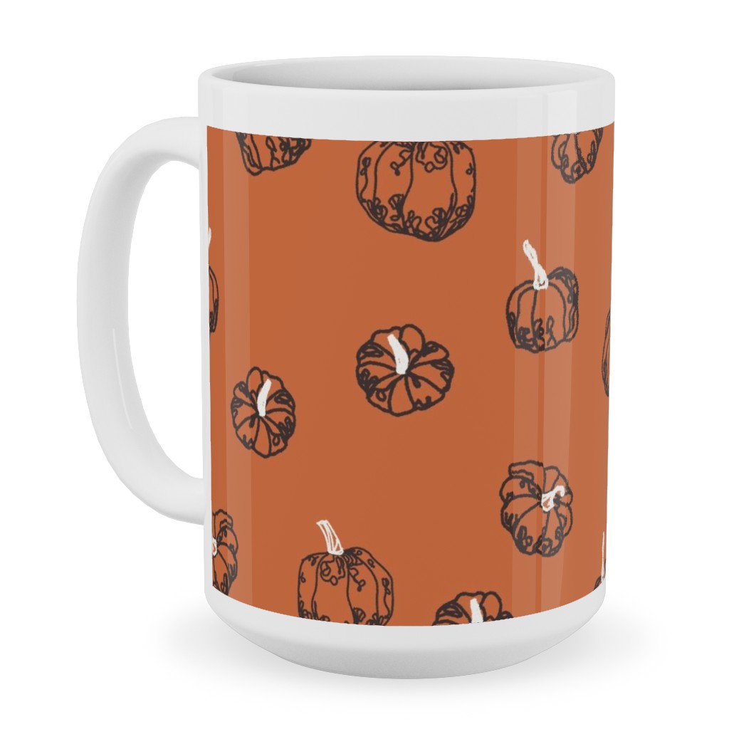 Pumpkins Ceramic Mug, White, , 15oz, Orange, Fawn
