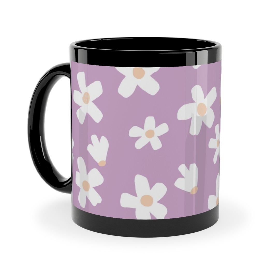 Daisy Garden Floral - Purple Ceramic Mug, Black,  , 11oz, Purple