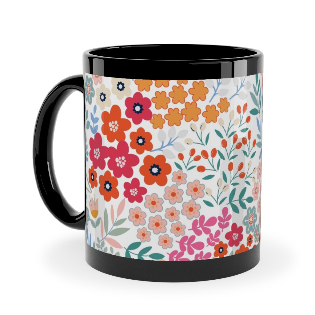 Summer Flower Ceramic Mug, Black,  , 11oz, Multicolor