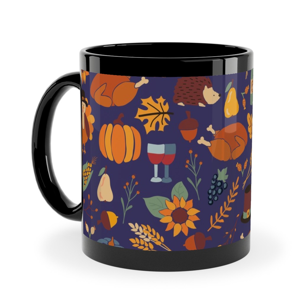 Thanksgiving Table Ceramic Mug, Black,  , 11oz, Multicolor