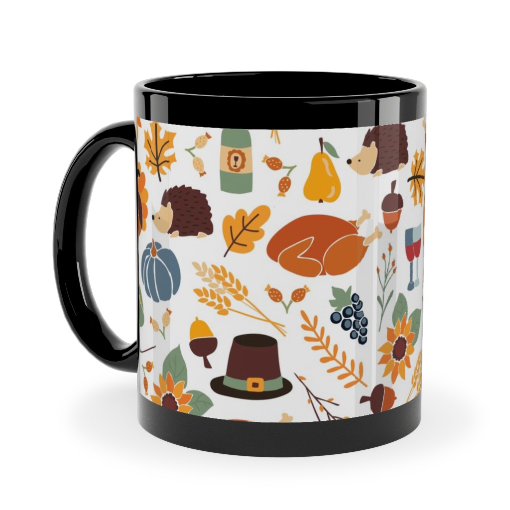 Thanksgiving Table Ceramic Mug, Black, , 11oz, Multicolor, Nutmeg