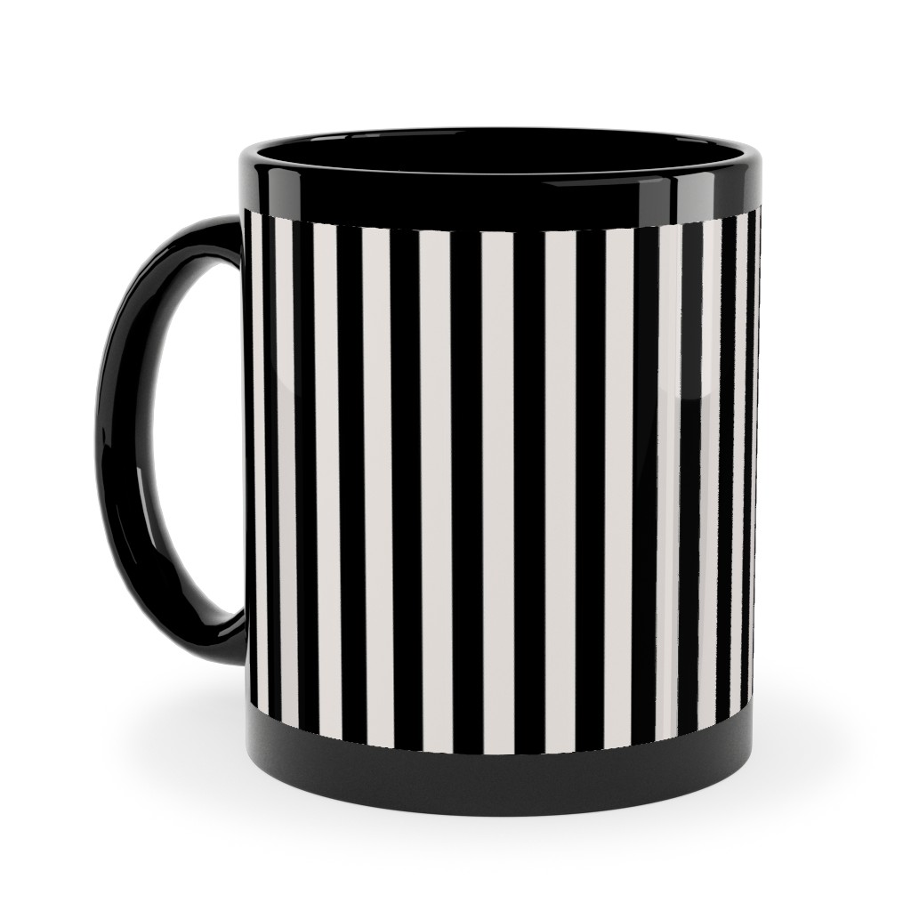 Basic Stripe - Black and Cream Ceramic Mug, Black, , 11oz, Black, Black