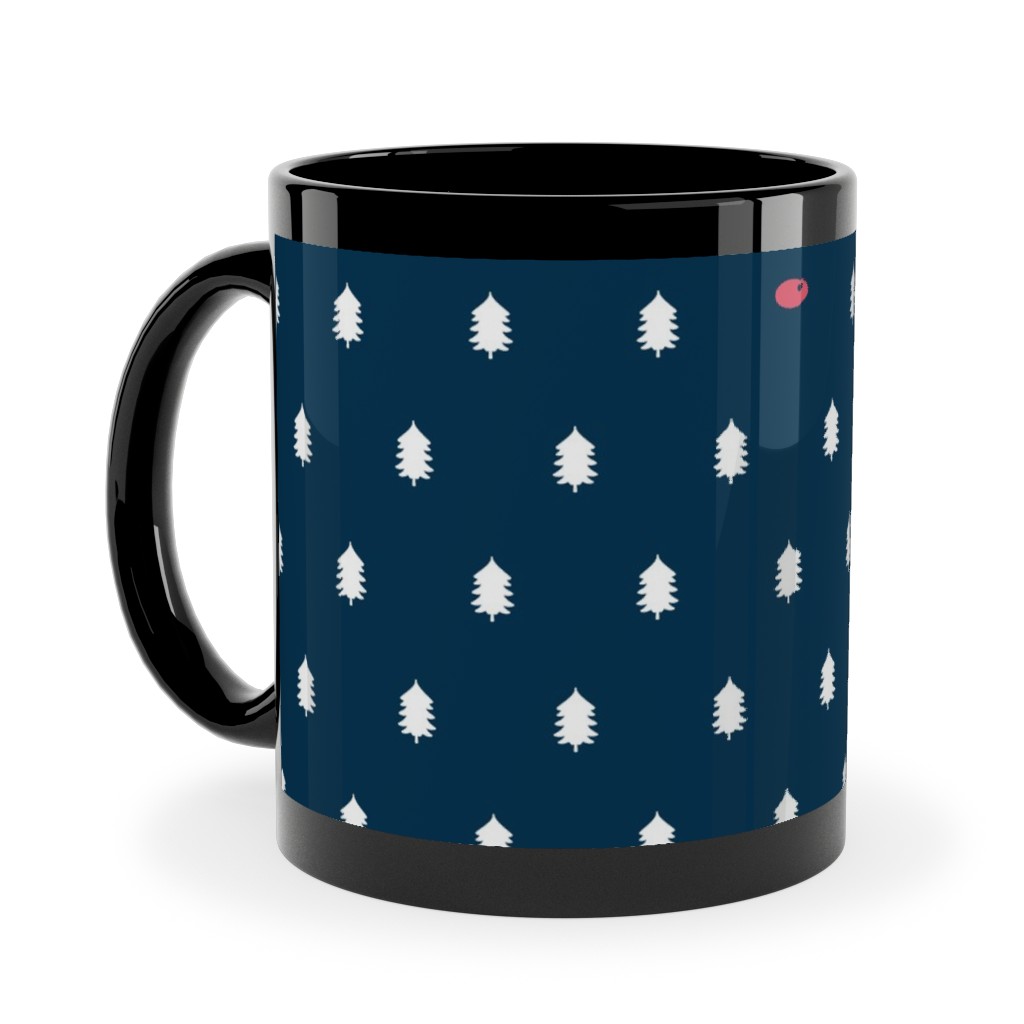 Modern Christmas Deer - Navy Ceramic Mug, Black, , 11oz, Blue, True Blue