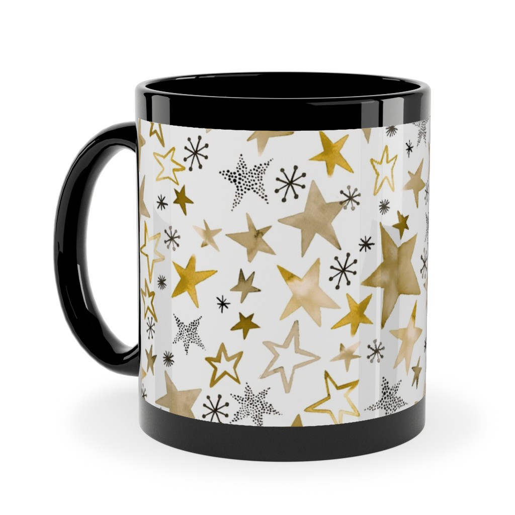 Winter Stars Christmas - Gold Ceramic Mug, Black, , 11oz, Yellow