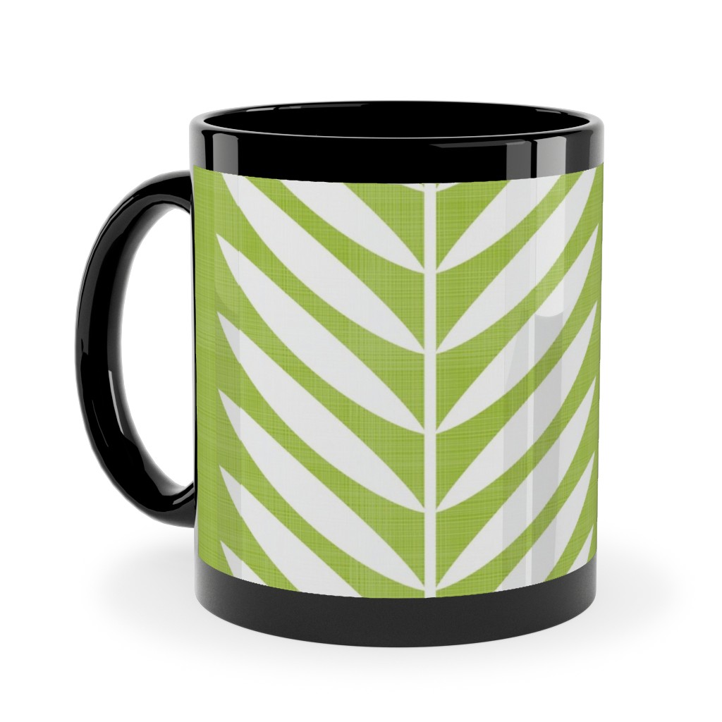 Laurel Leaf Stripe Ceramic Mug, Black,  , 11oz, Green