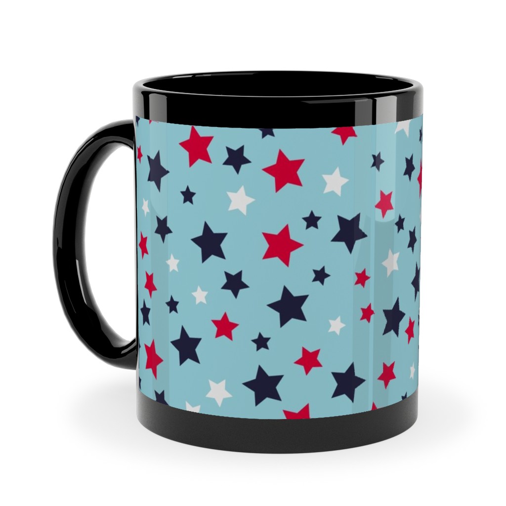 Scattered Stars - Blue Red and White Ceramic Mug, Black, , 11oz, Blue, True Blue