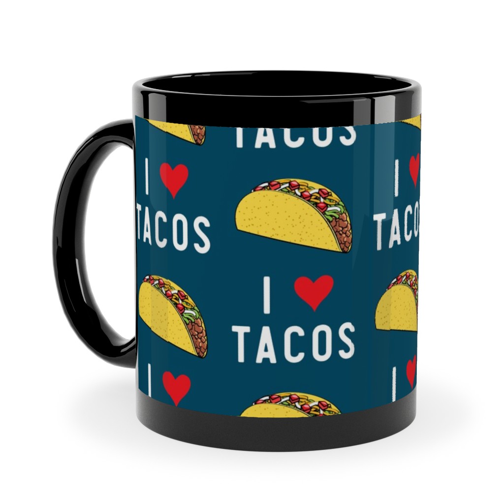 I Heart Tacos Ceramic Mug, Black, , 11oz, Blue, True Blue