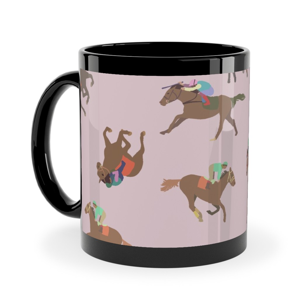 Horses Running Ceramic Mug, Black,  , 11oz, Pink
