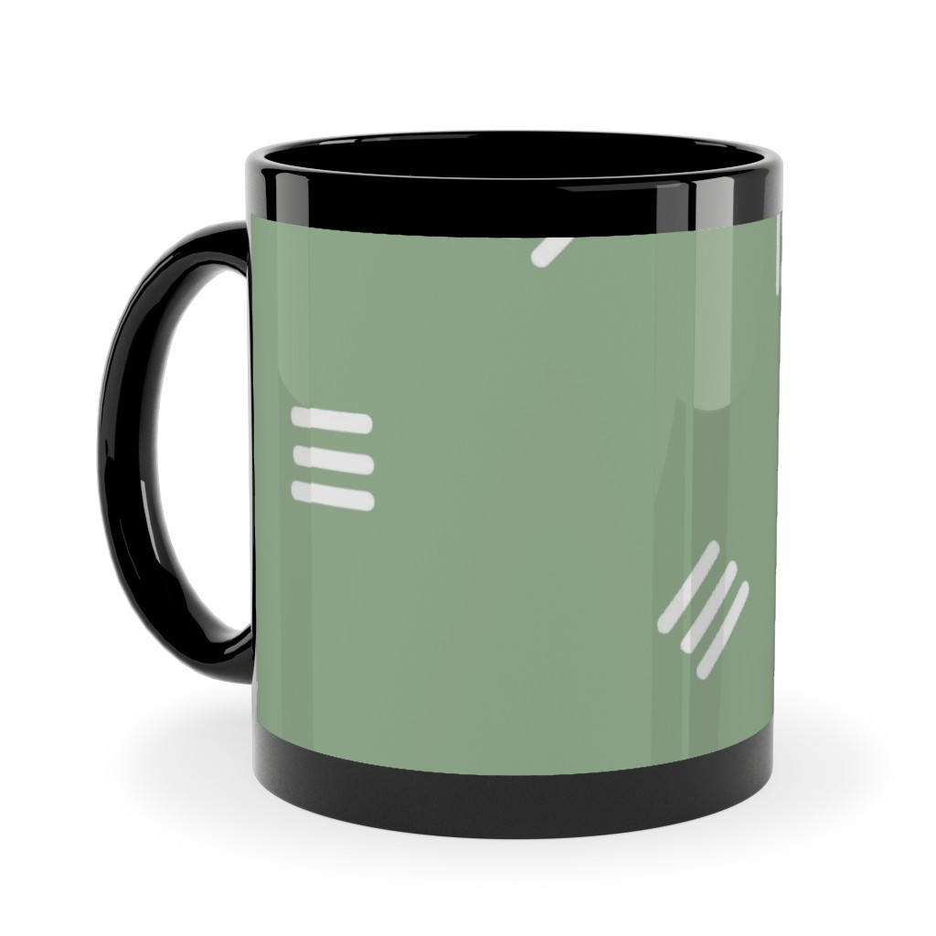 Tossed Groups of Lines - Sage Green Ceramic Mug, Black, , 11oz, Green, Classic Green