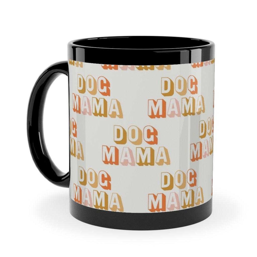 Dog Mama - Retro Vintage Text - Earthy Ceramic Mug, Black, , 11oz, Beige, Pearl