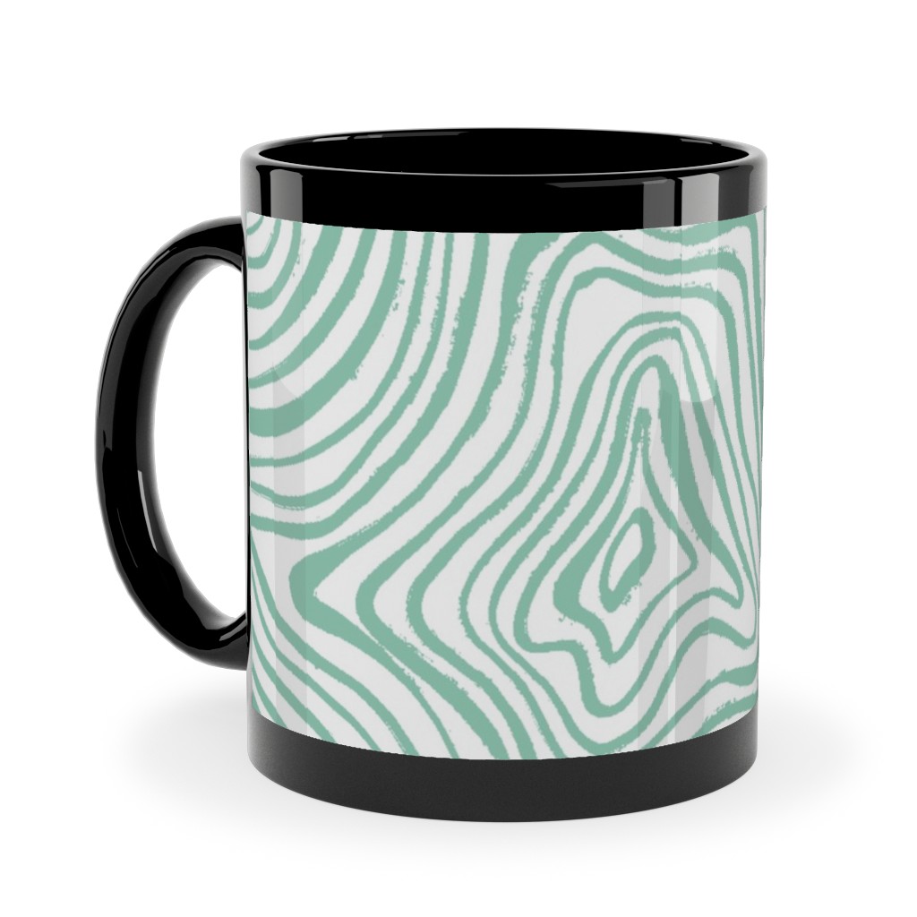 Abstract Wavy Lines - Green Ceramic Mug, Black,  , 11oz, Green