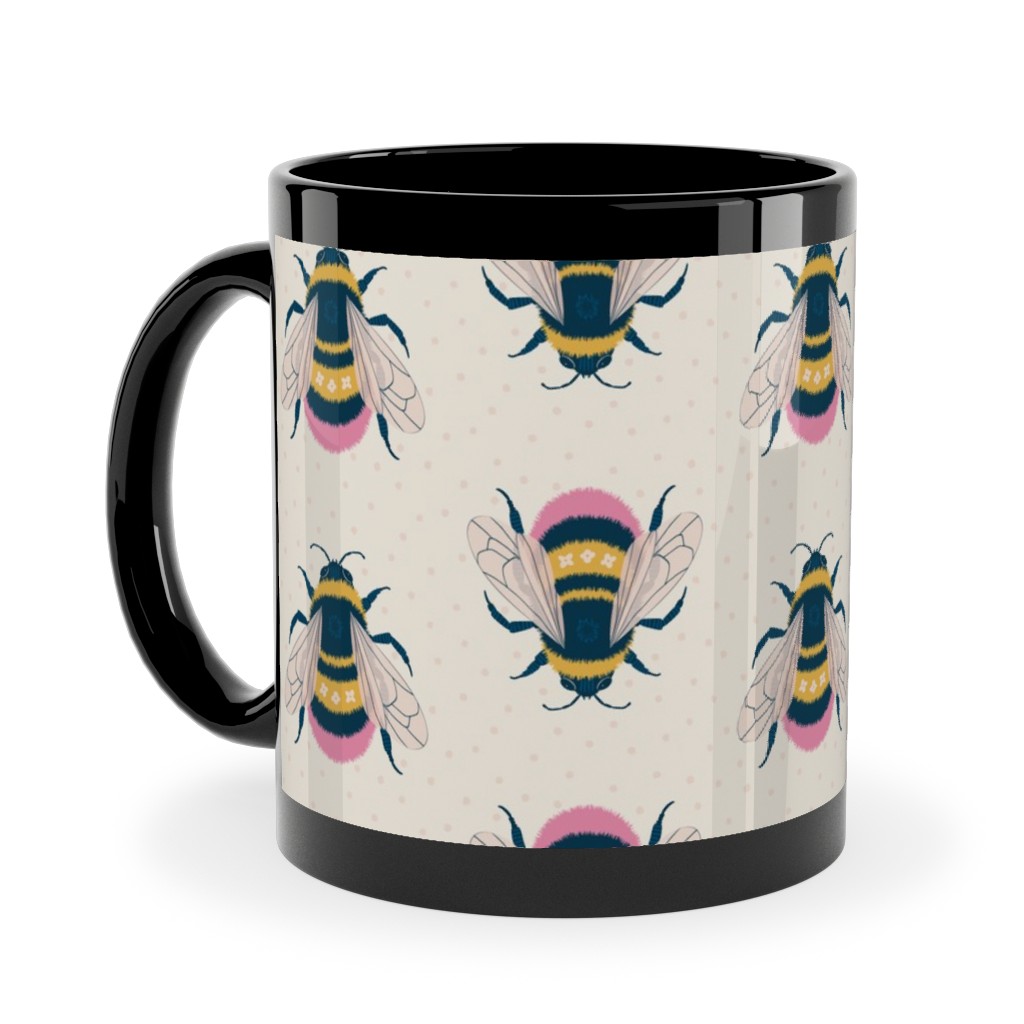 Bumblebee - Pink on Cream Ceramic Mug, Black, , 11oz, Beige, Pearl