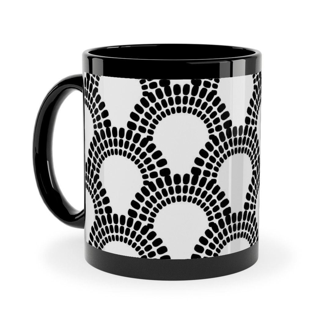 Scallops - Black and White Ceramic Mug, Black, , 11oz, Black, Black