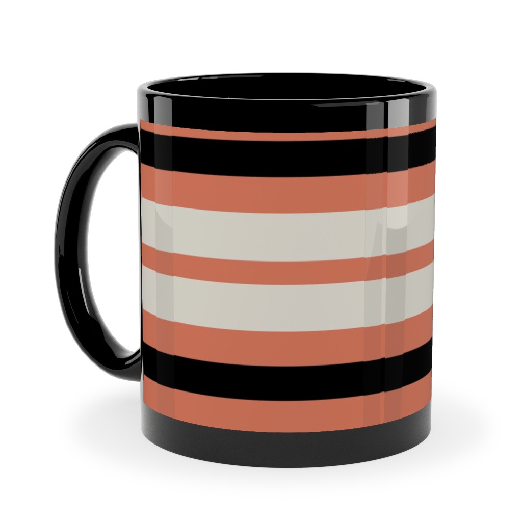 Spooky Halloween Stripe Ceramic Mug, Black,  , 11oz, Multicolor