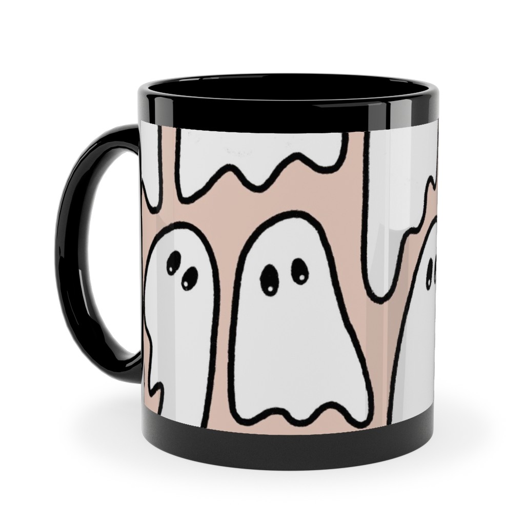 Ghosted Ghosts Ceramic Mug, Black,  , 11oz, Pink