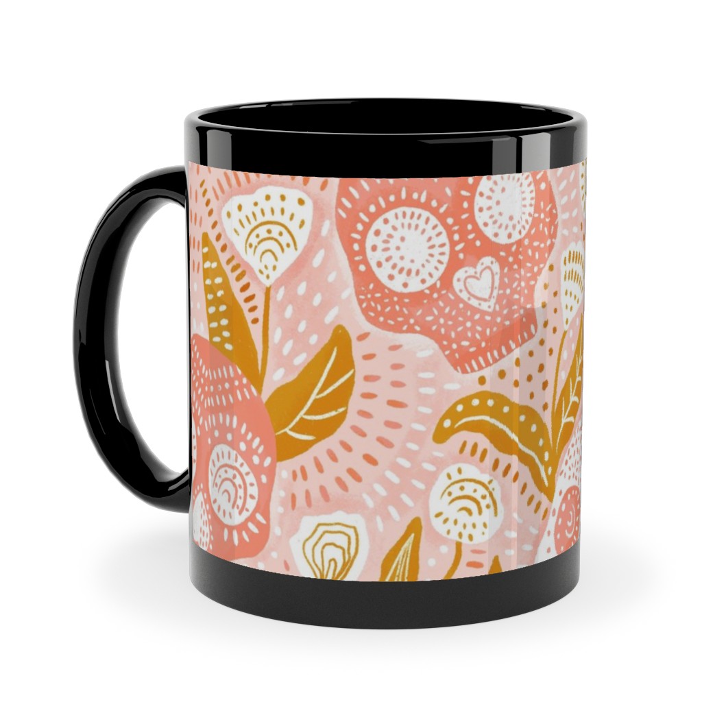 Pastel Halloween Skulls - Pink Ceramic Mug, Black, , 11oz, Pink, Bright Pink