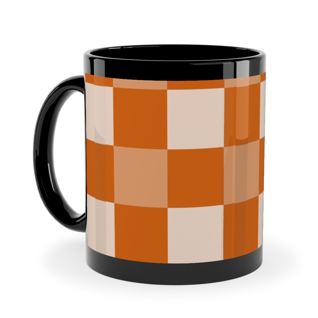 Orange Gingham Plaid Ceramic Mug, Black, , 11oz, Orange, Orange