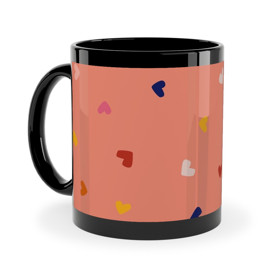 Heart Sprinkles - Pink Ceramic Mug, Black,  , 11oz, Pink
