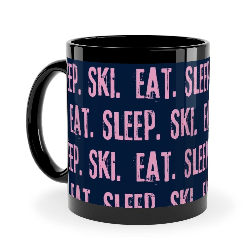 Eat Sleep Ski Ceramic Mug, Black,  , 11oz, Blue