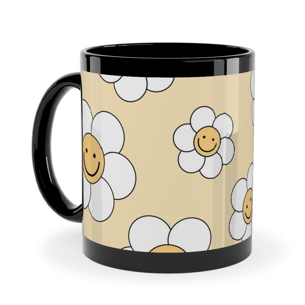 Sweet Smiling Daisies Ceramic Mug, Black, , 11oz, Yellow, Champagne