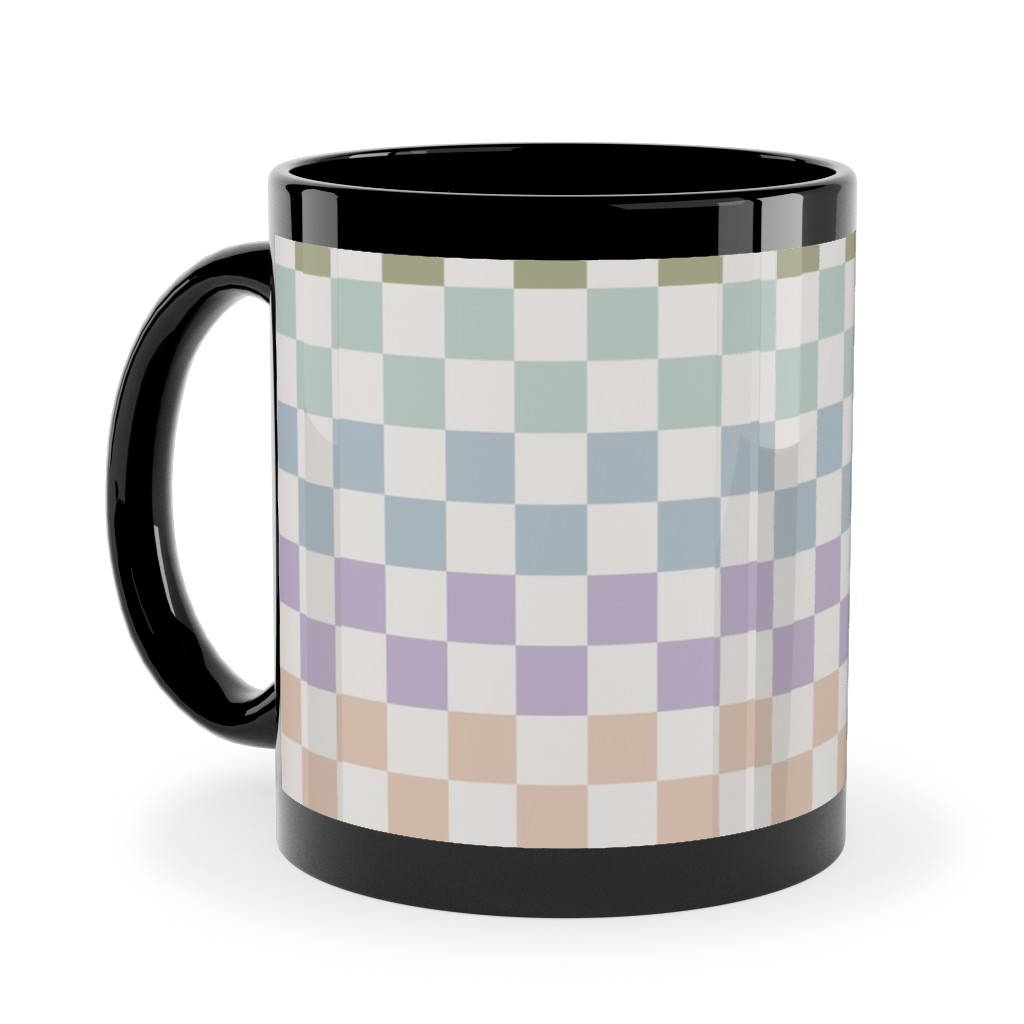 Boho Rainbow Checks Plaid - Multi Ceramic Mug, Black, , 11oz, Multicolor