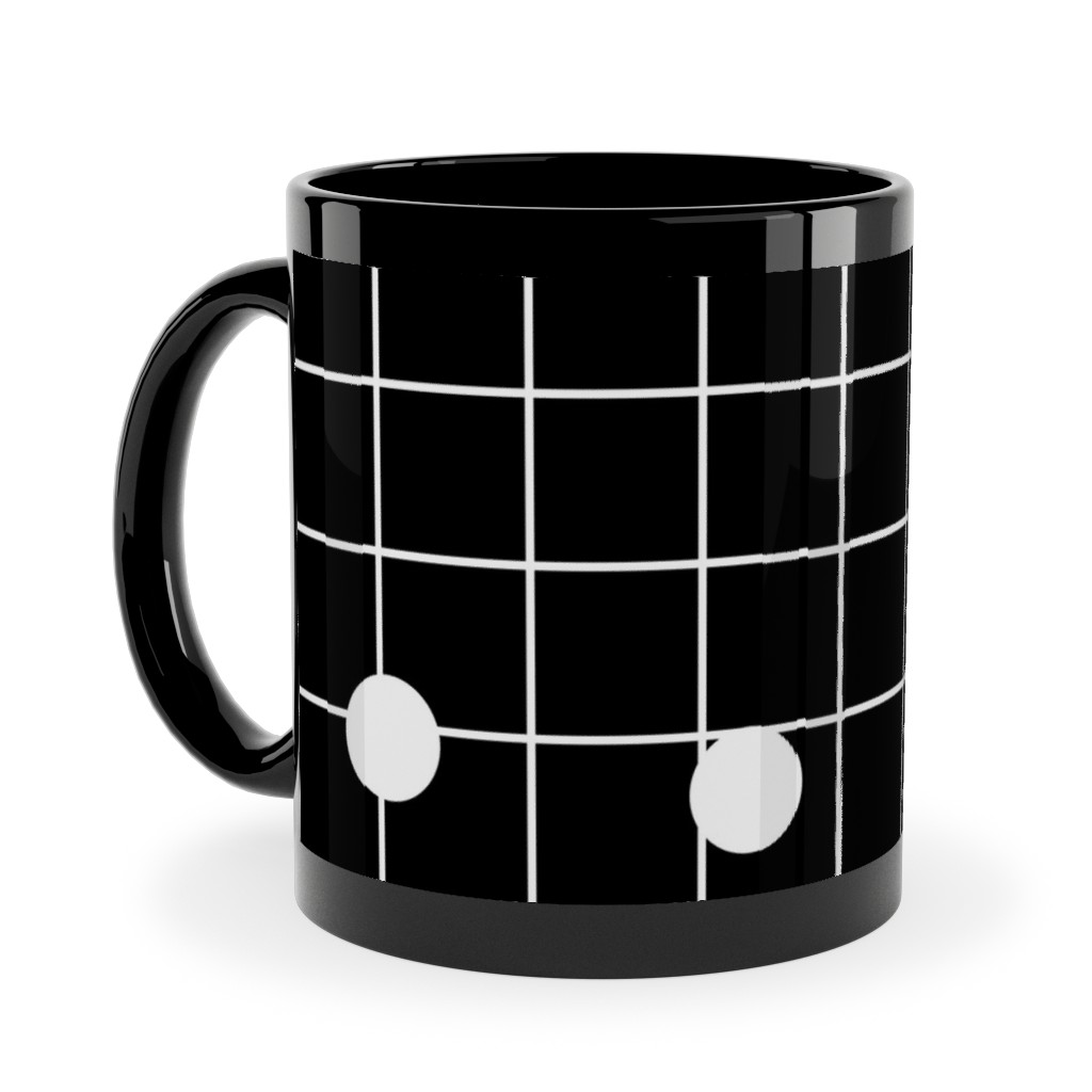 Dot Line - Black and White Ceramic Mug, Black, , 11oz, Black, Black