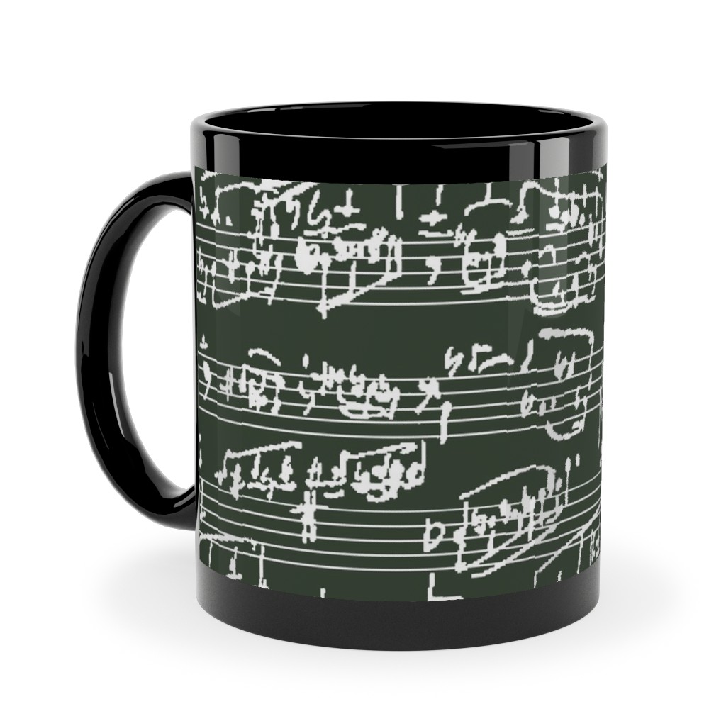 Handwritten Sheet Music Ceramic Mug, Black, , 11oz, Green, Seaweed