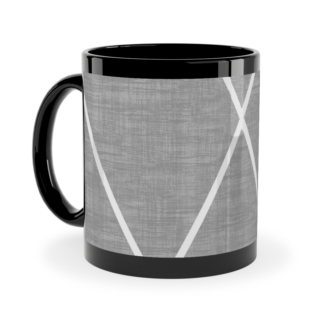 Geometric Grid - Gray Ceramic Mug, Black,  , 11oz, Gray