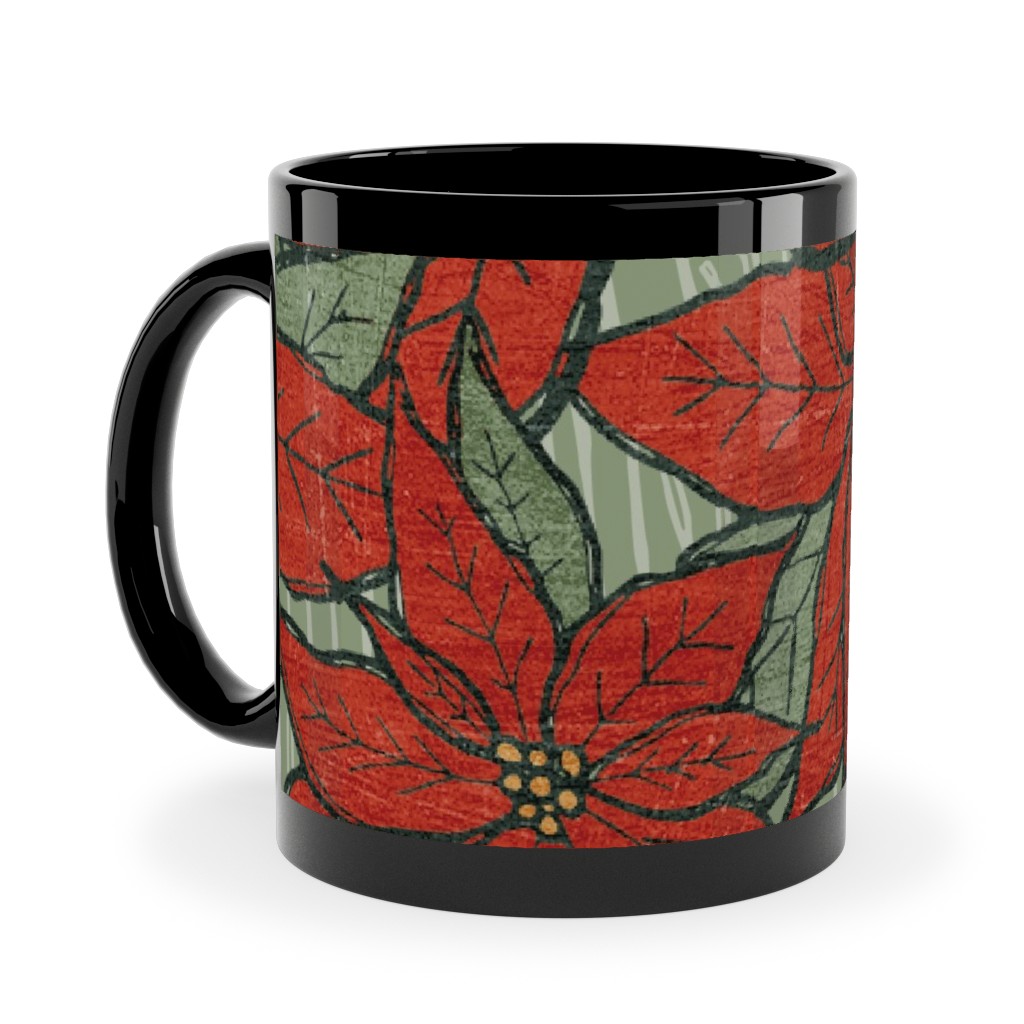 Wild Poinsettias Ceramic Mug, Black,  , 11oz, Red