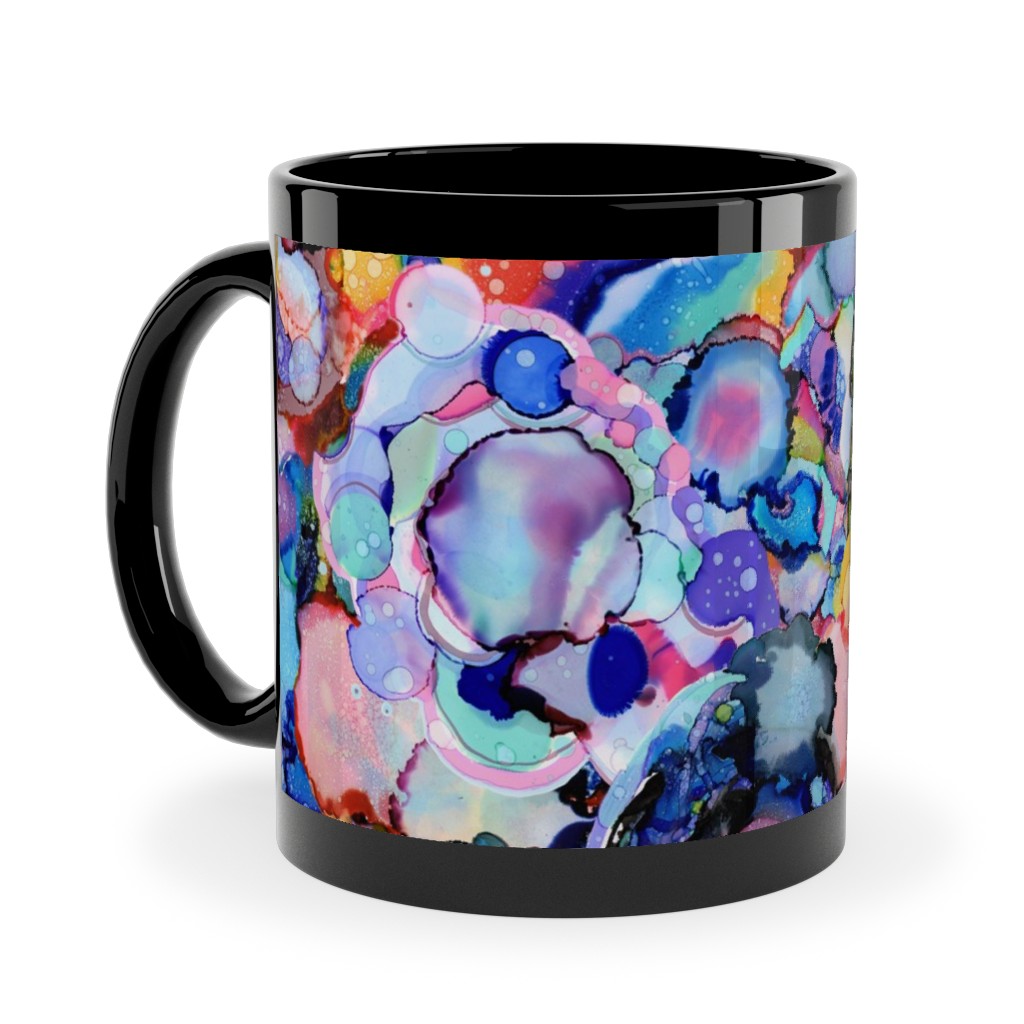 Rainbow Ink Abstract - Multi Ceramic Mug, Black, , 11oz, Multicolor