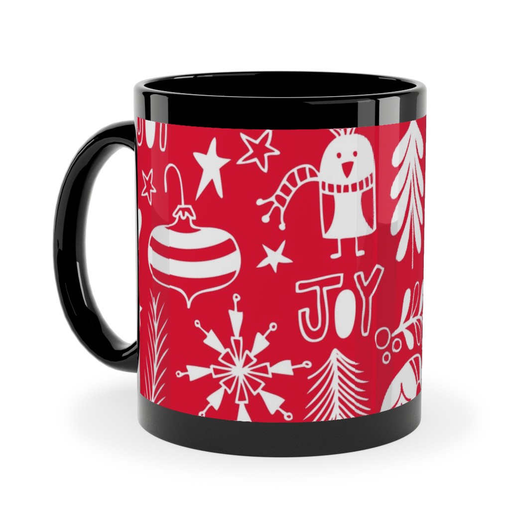Peace & Joy Christmas - Red Ceramic Mug, Black, , 11oz, Red, Red