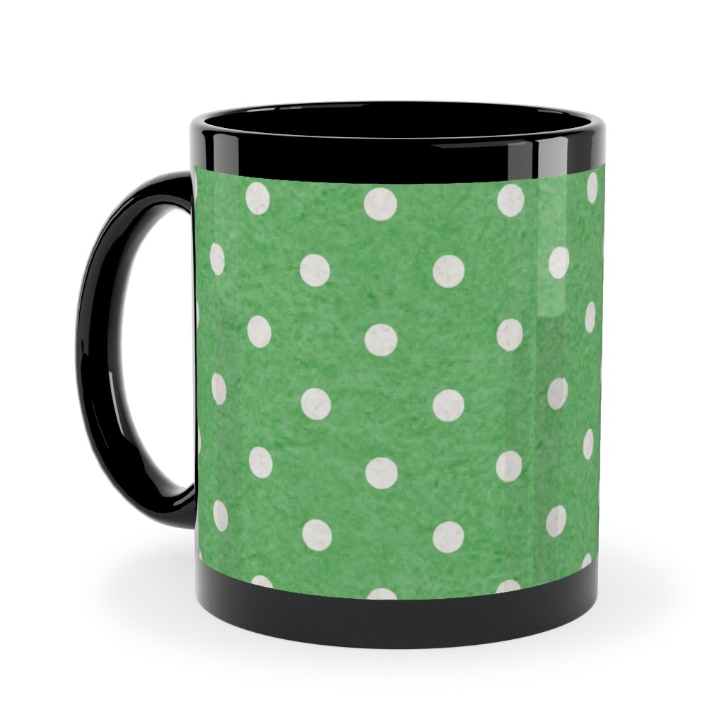 Mottled Xmas Polkadots - Green Ceramic Mug, Black, , 11oz, Green, Classic Green