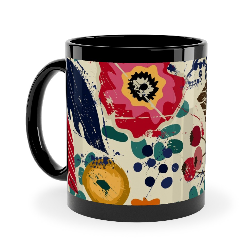 Botanical Block Print Ceramic Mug, Black, , 11oz, Multicolor