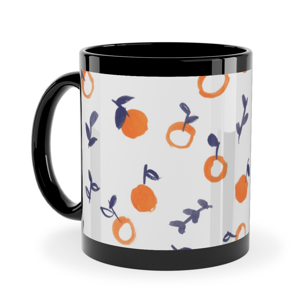 Whimsical Watercolor Orange Ceramic Mug, Black,  , 11oz, Orange