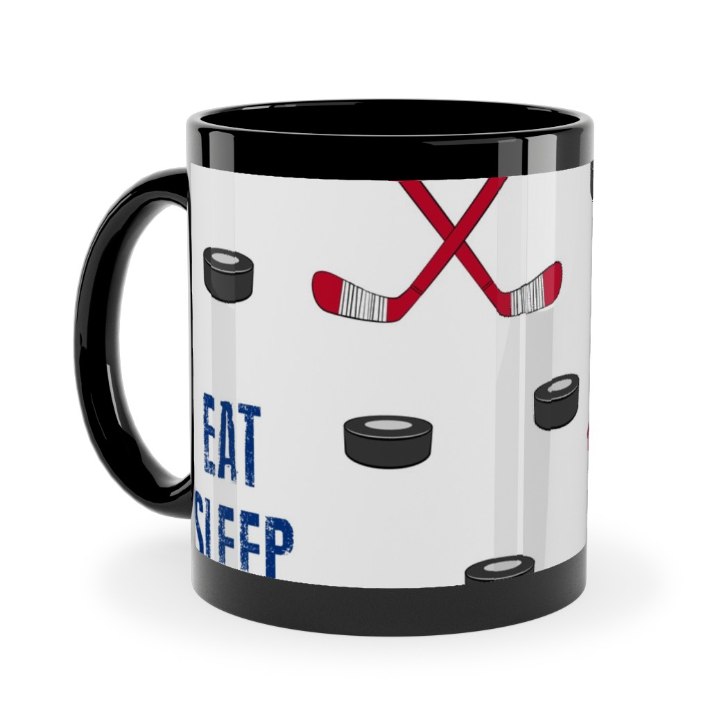 Eat Sleep Hockey - Red and Blue Ceramic Mug, Black,  , 11oz, Multicolor