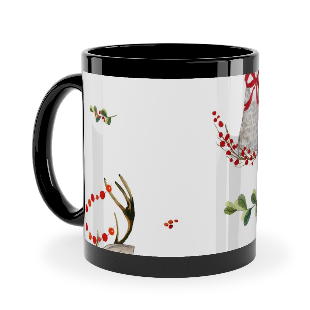 Holiday Fancy Deer With Holly Ceramic Mug, Black, , 11oz, Multicolor