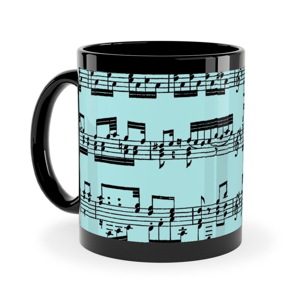 Sheet Music Ceramic Mug, Black,  , 11oz, Blue